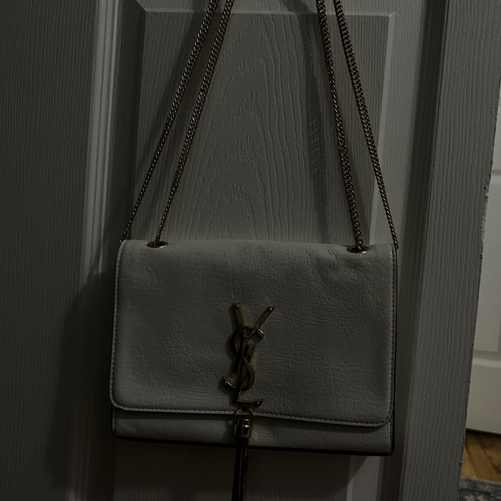 White leather Crossbody Bag with Gold Accents